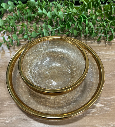 پیاله و پیش دست طلایی برنجی آبگز (۱۲ پارچه)