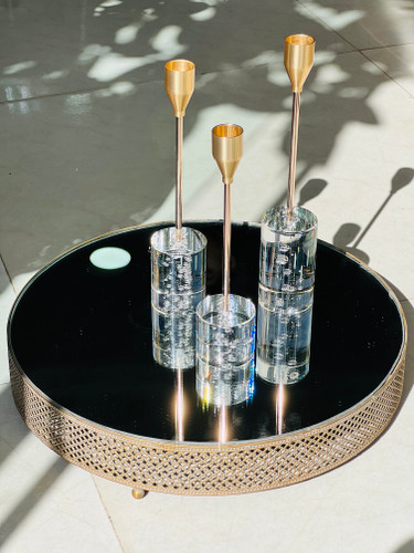 ست شمعدان : جا شمعی کریستال با پایه برنجی