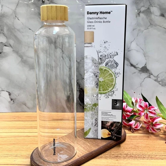 بطری آب پیرکس ۱ لیتری دنی هوم (Danny Home) مدل درب چوبی - نشکن و مقاوم