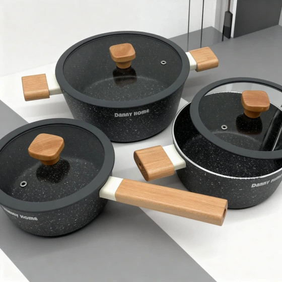 قابلمه دنی هوم دسته چوبی مشکی گرانیتی (۱۸، ۲۰ و ۲۴ سانتیمتر)