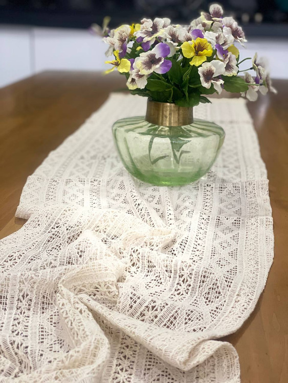 رومیزی سه تیکه لنین تور بافت (سه سایز)