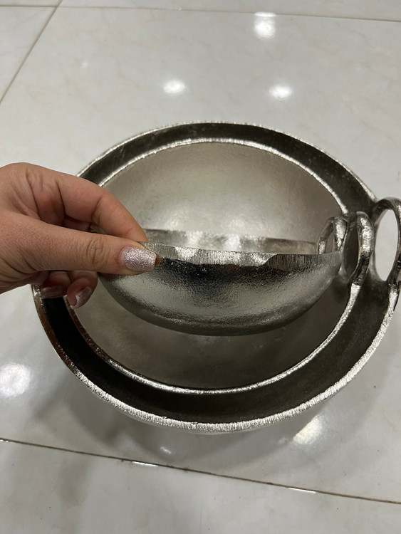 میوه خوری الومینیوم نقره ای گرد سه سایز