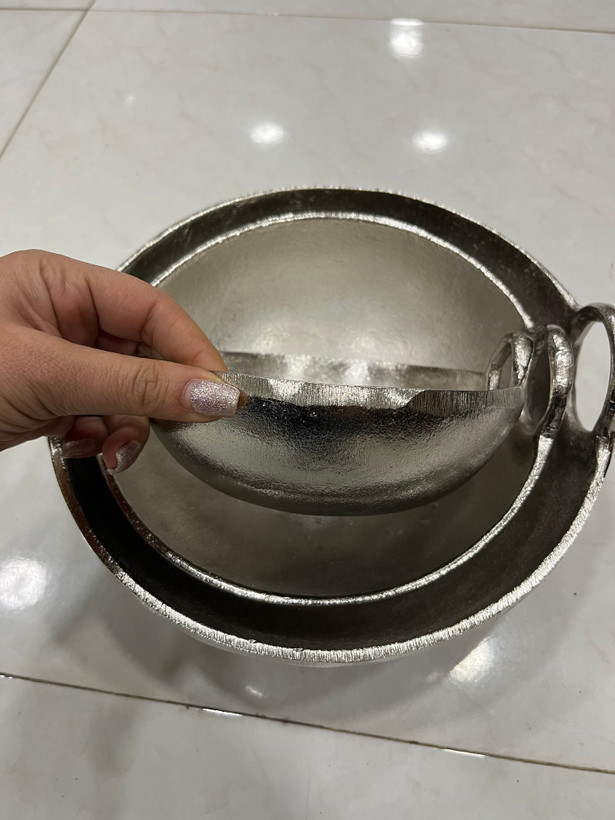میوه خوری الومینیوم نقره ای گرد سه سایز