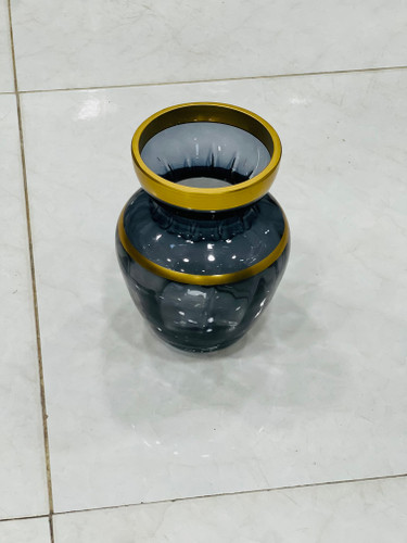 گلدان شیشه دست ساز رومیزی مدل ولنسیا بزرگ - سورمه ای