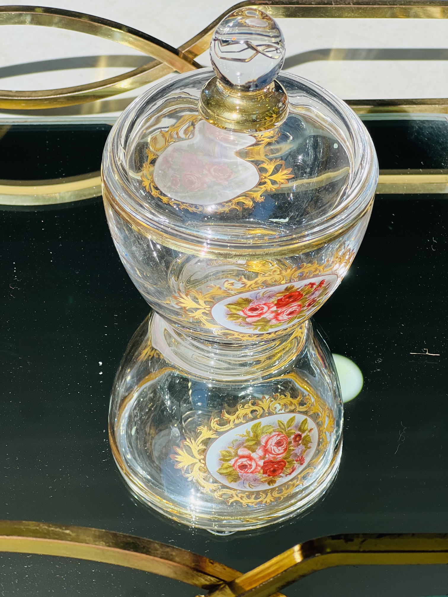 قندان استرلینگ گلدار لب طلایی( ساخت کشور چین)