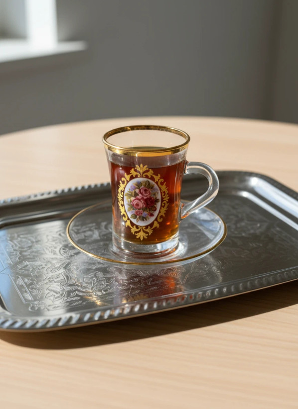 فنجان بلینک مکس کریستالی طلا کوب طرح گل رز وارداتی (پک فنجان۶ عددی