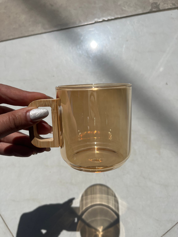 فنجان پیرکس بامبو تکی حجم ۳۰۰ میل( در رنگ دودی و سفید و عسلی)