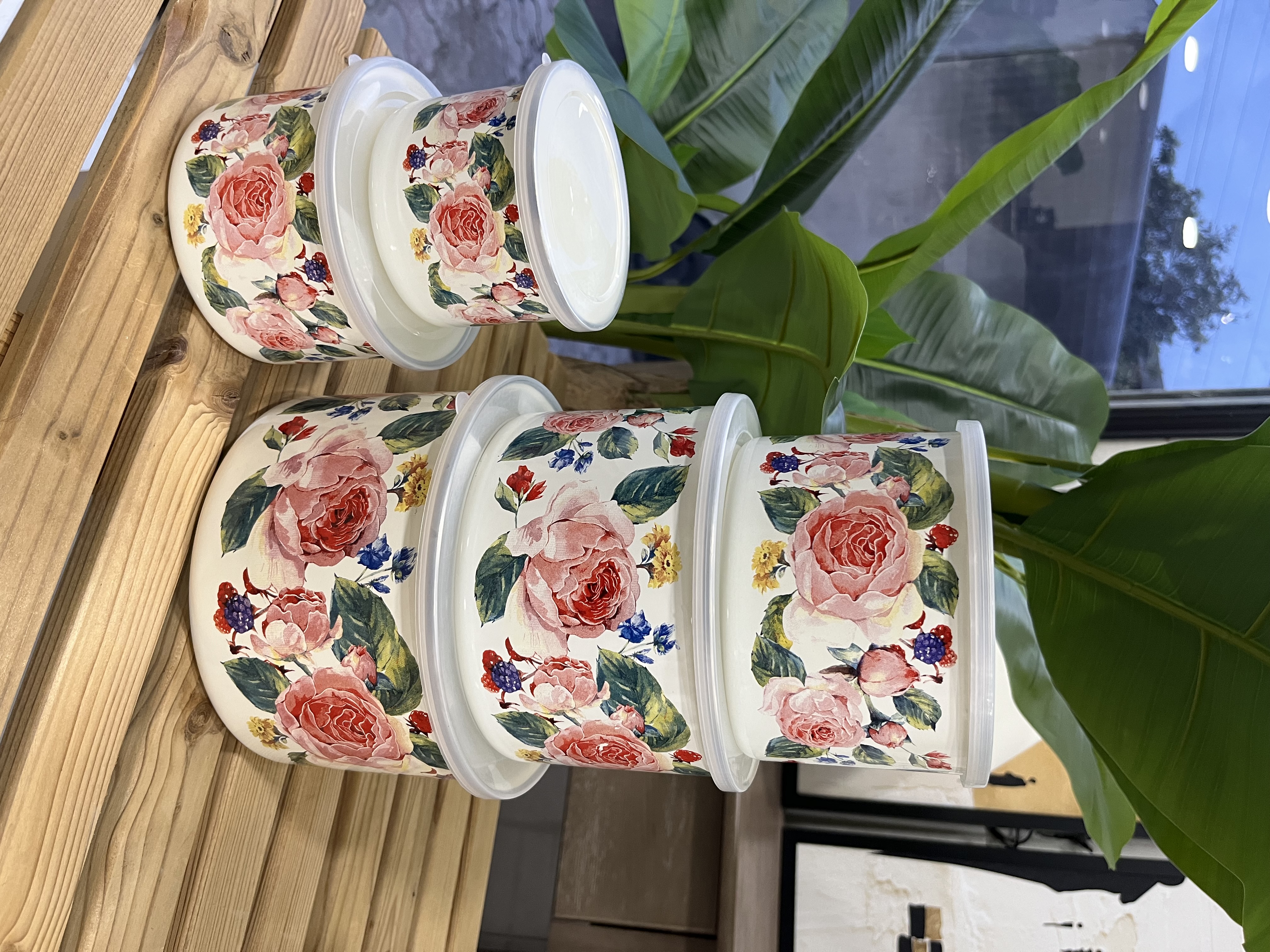 ظرف نگهدارنده لعابی ۵ تیکه سایز بزرگ( طرح گلدار)
