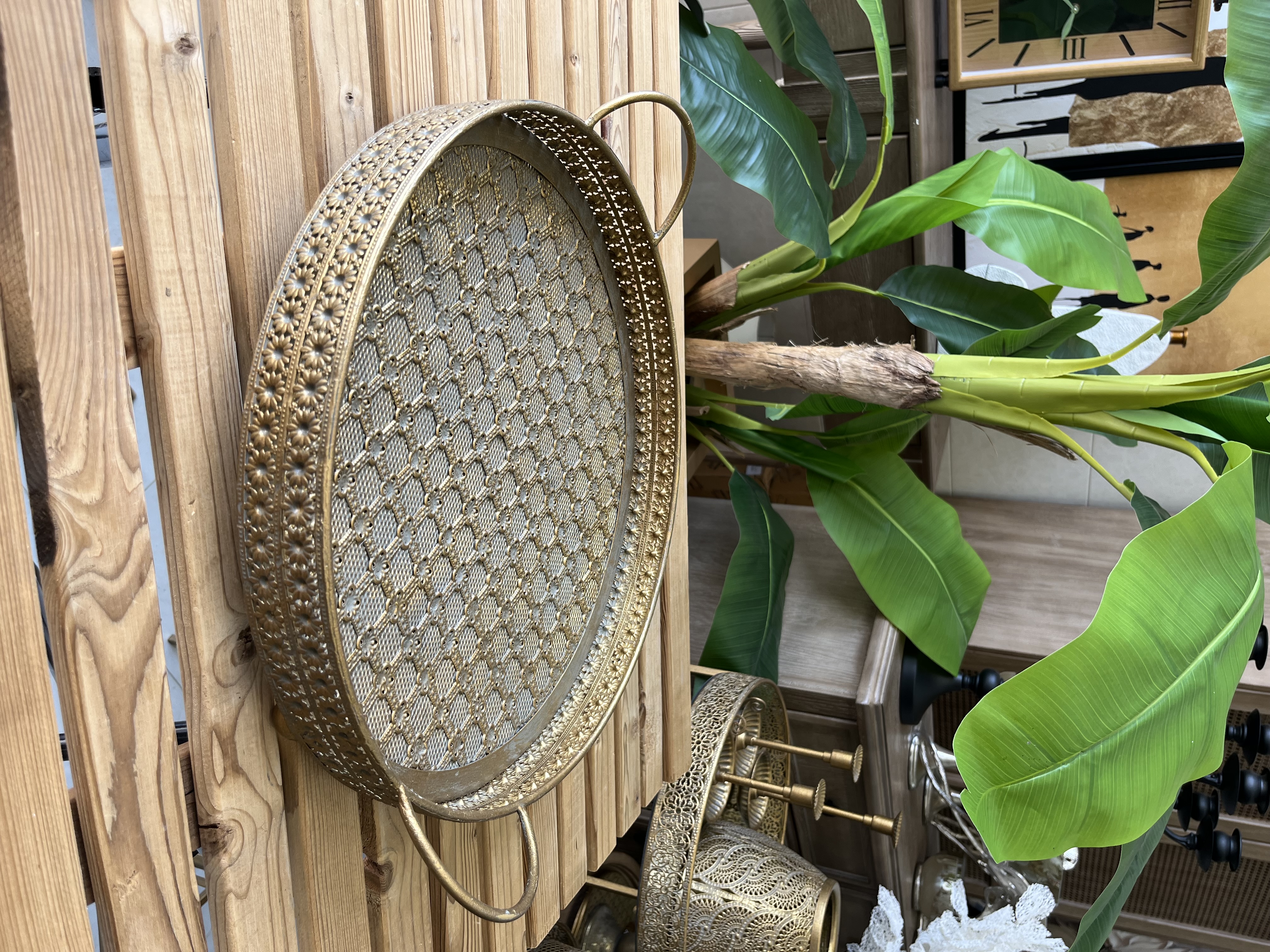 سینی پذیرایی فلزی مراکشی پتینه سایز بزرگ ( قطر ۴۰ سانت)