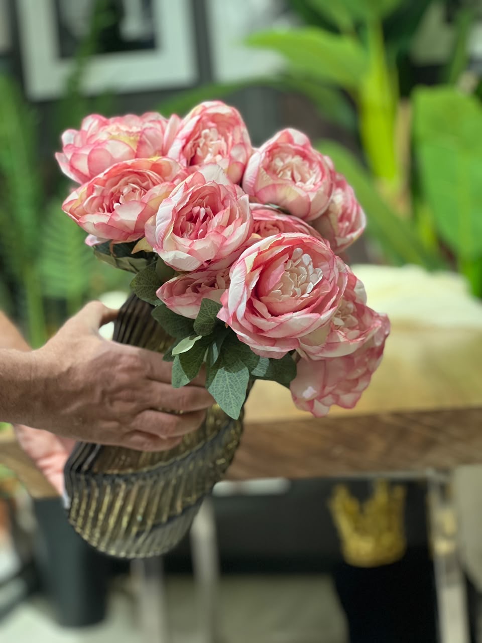 بوته رز مصنوعی ژولیت فرانسوی درجه یک وارداتی رنگ( سرخابی صورتی)