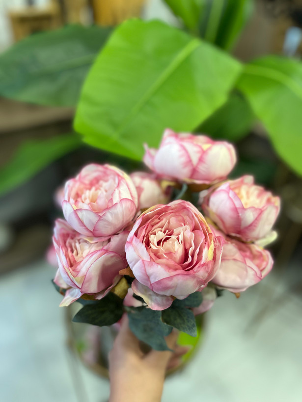 بوته رز مصنوعی ژولیت فرانسوی درجه یک وارداتی رنگ( سرخابی صورتی)