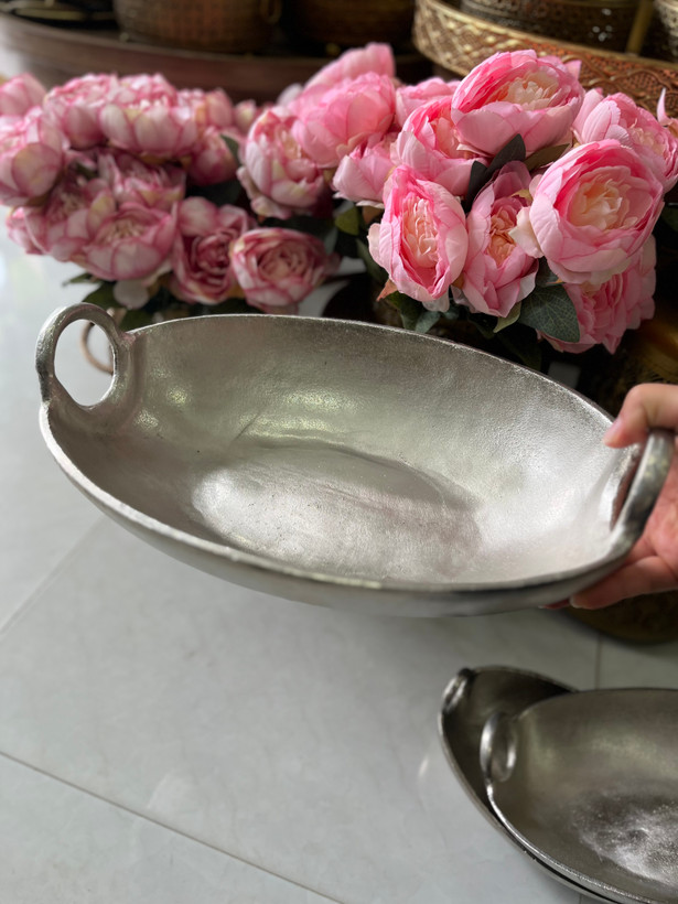 میوه خوری الومینیومی بیضی دسته دار طرح ساده در سه سایز
