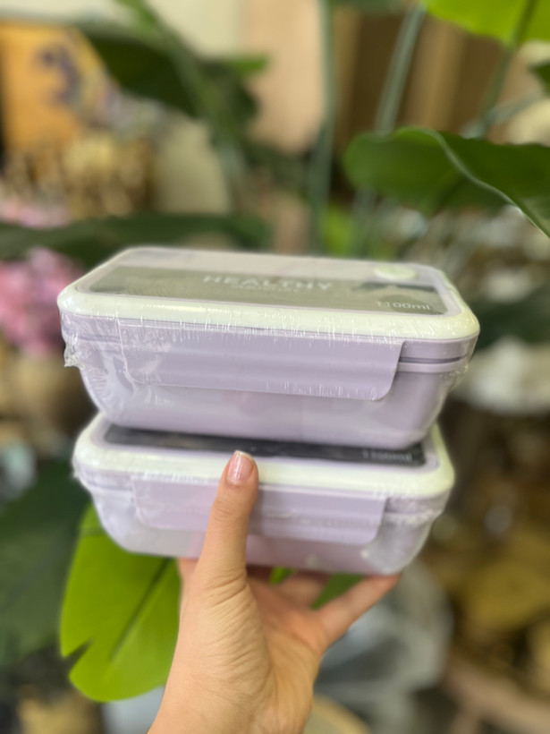 ظرف غذا لانچ باكس دو تکه healthy همراه با قاشق و چنگال بامبو