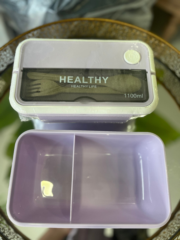 ظرف غذا لانچ باكس دو تکه healthy همراه با قاشق و چنگال بامبو