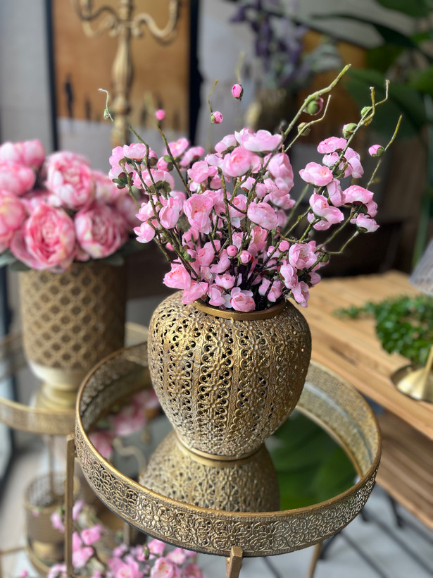 گلدان رومیزی مراکشی فلزی پتینه طلایی ( کار وارداتی)