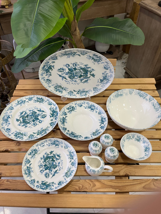 سرویس غذا خوری ۳۰ پارچه وارداتی بن چاین ست ۶ نفره با طرح زیبای ( سبز ابی)