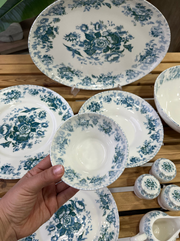 سرویس غذا خوری ۳۰ پارچه وارداتی بن چاین ست ۶ نفره با طرح زیبای ( سبز ابی)