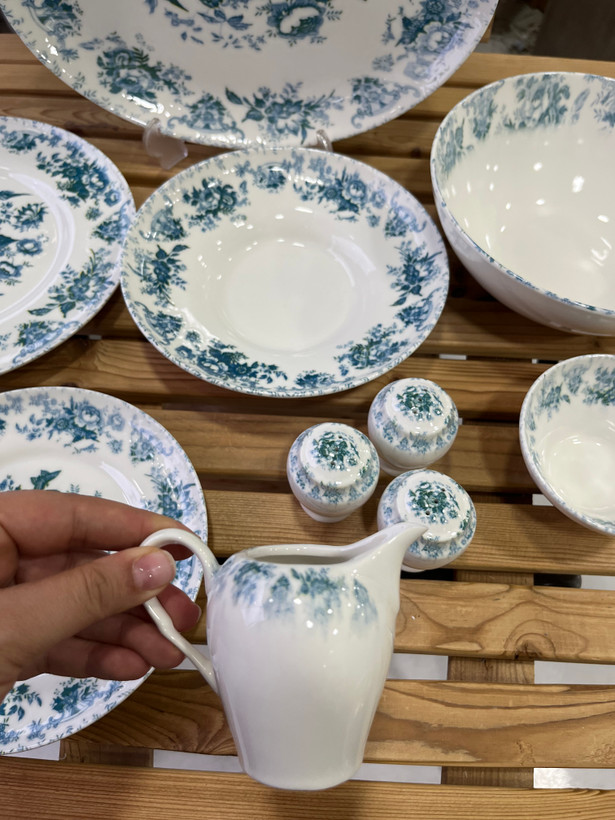 سرویس غذا خوری ۳۰ پارچه وارداتی بن چاین ست ۶ نفره با طرح زیبای ( سبز ابی)