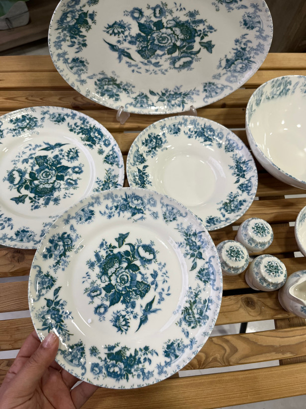 سرویس غذا خوری ۳۰ پارچه وارداتی بن چاین ست ۶ نفره با طرح زیبای ( سبز ابی)