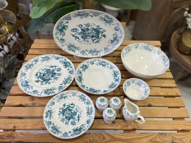 سرویس غذا خوری ۳۰ پارچه وارداتی بن چاین ست ۶ نفره با طرح زیبای ( سبز ابی)