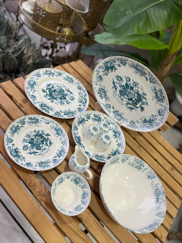 سرویس غذا خوری ۳۰ پارچه وارداتی بن چاین ست ۶ نفره با طرح زیبای ( سبز ابی)
