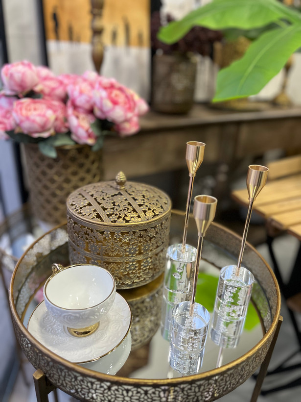 جا شمعی رومیزی (جا شمعی کریستال با پایه برنجی)