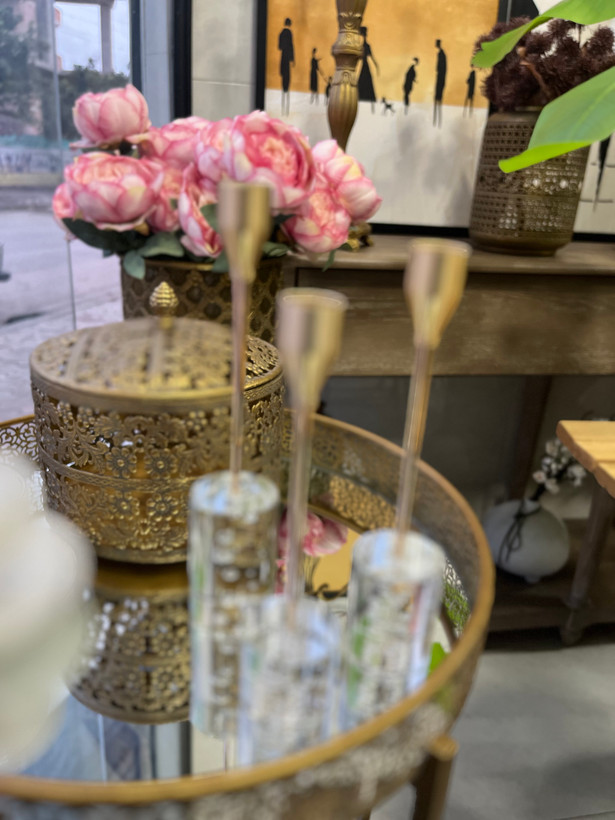 جا شمعی رومیزی (جا شمعی کریستال با پایه برنجی)