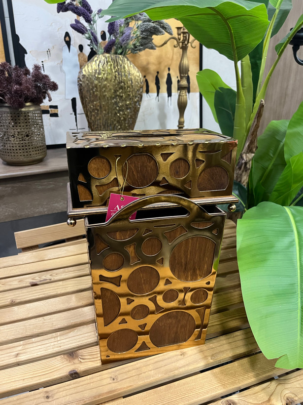 ست سطل و دستمال کاغذی چوبی با روکش فلزی( برند اسا)