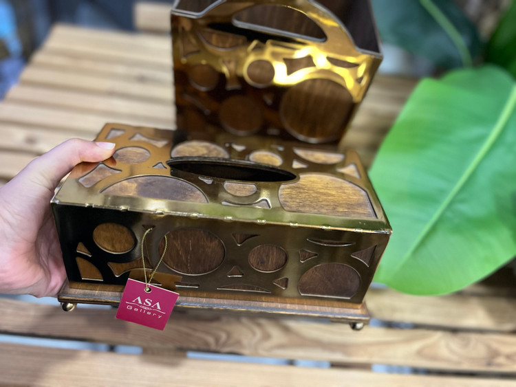 ست سطل و دستمال کاغذی چوبی با روکش فلزی( برند اسا)