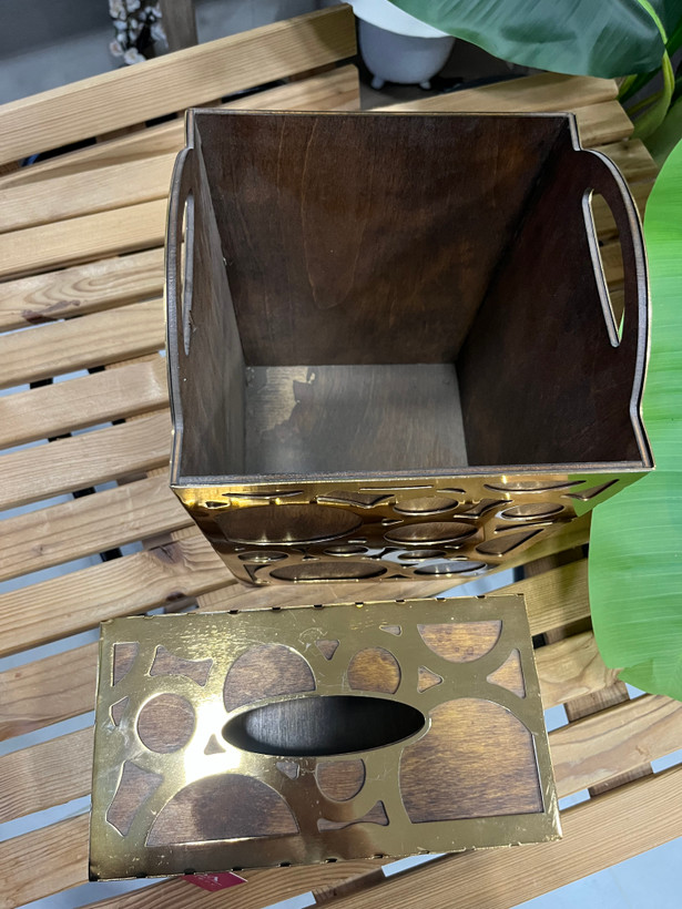 ست سطل و دستمال کاغذی چوبی با روکش فلزی( برند اسا)