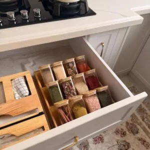 ست بانکه و استند ادویه ۱۲ عددی بامبو وارداتی ( مناسب روی کابینت و داخل کشو)