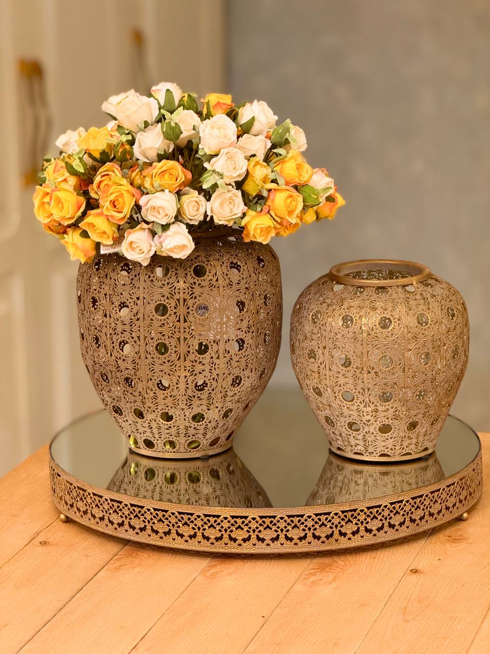 سینی رانر پتینه مراکشی کف اینه گرد قطر ۵۰ سانت