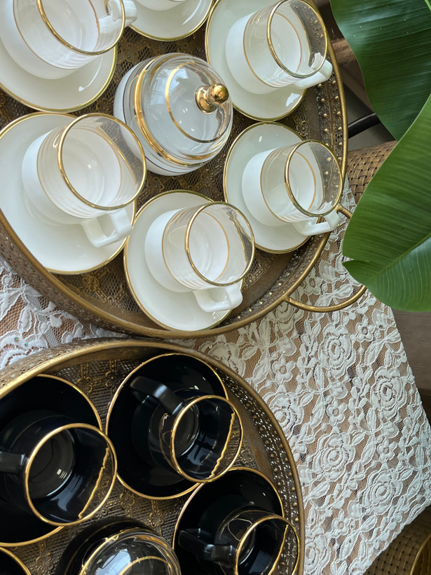ست چای خوری کریستالی طلا کوب هلندی وارداتی(مشکی و سفید)