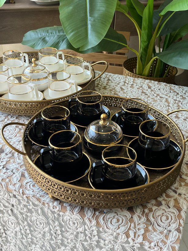 ست چای خوری کریستالی طلا کوب هلندی وارداتی(مشکی و سفید)