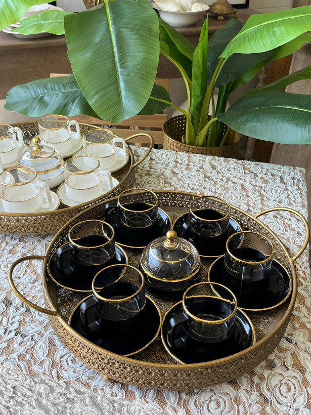ست چای خوری کریستالی طلا کوب هلندی وارداتی(مشکی و سفید)