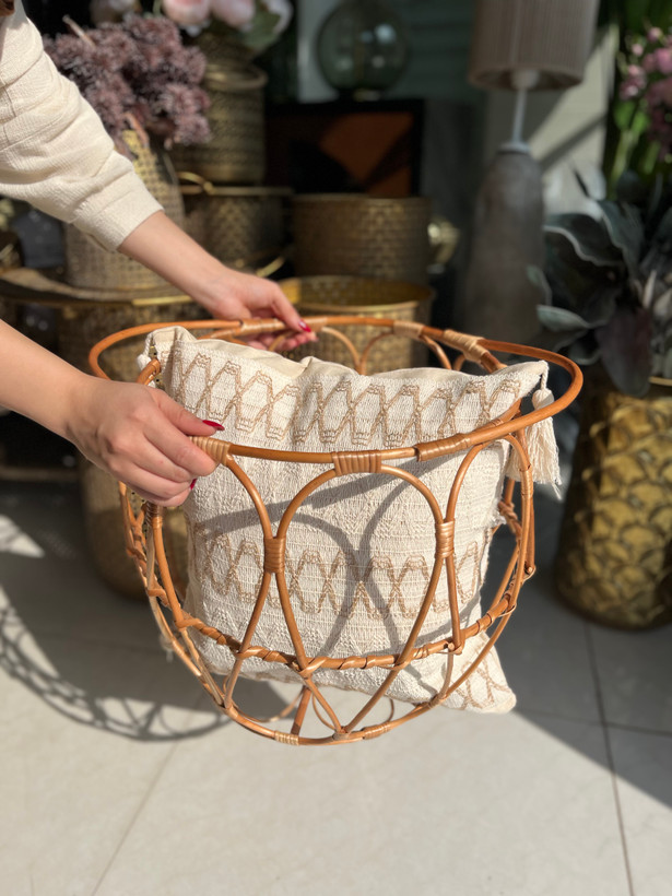 سبدحصیری طرح ایکیا/سبد شال مبل و سبد کوسن (چوب مروا)